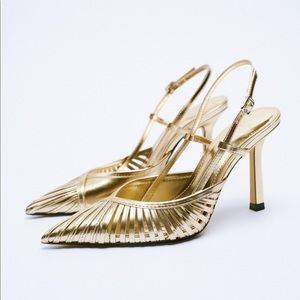 ZARA Metallic Pink Pointed High Heel Shoes With Medium Heel Size 41, 38 (F)